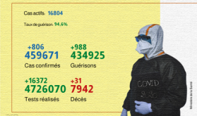 Covid-19: 806 nuevos casos confirmados y 988 recuperaciones en 24h (Sanidad)