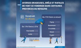 Averses orageuses, grêle et rafales de vent ce vendredi dans certaines provinces du Royaume (bulletin d’alerte)