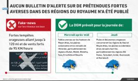 Aucun bulletin d’alerte sur de prétendues fortes averses dans des régions du Royaume n’a été publié (DGM)